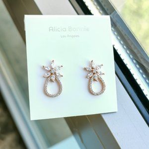 Alicia Bonnie rose gold pave flower hoop earrings